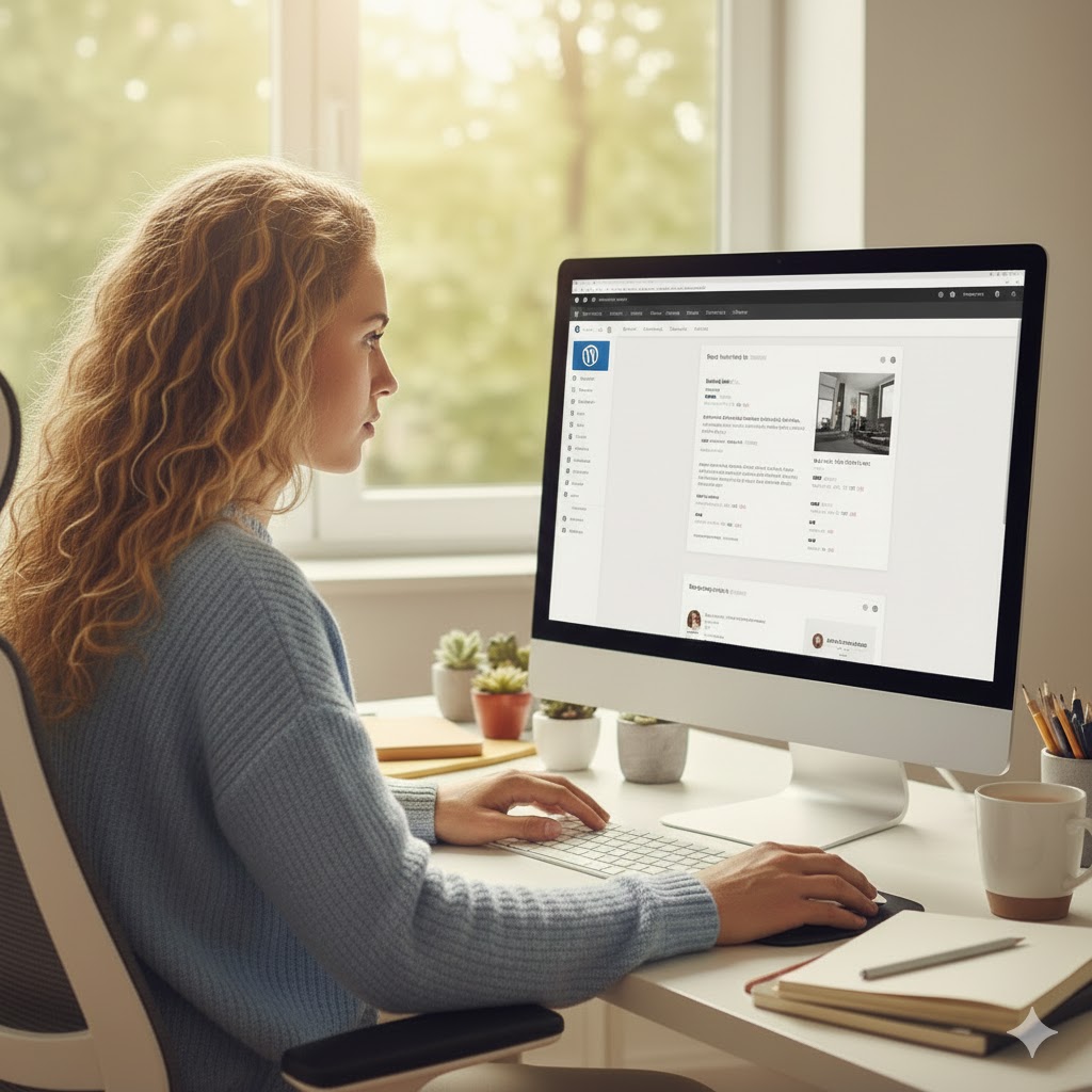 Woman working on laptop doing freelancing jobs