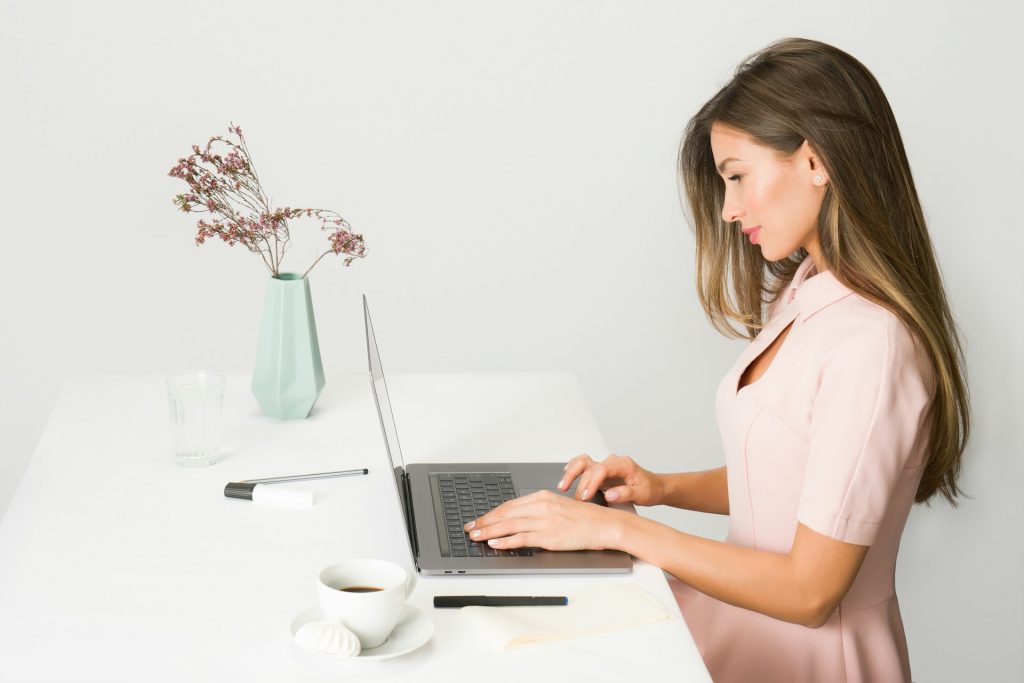 Woman doing remote work on laptop