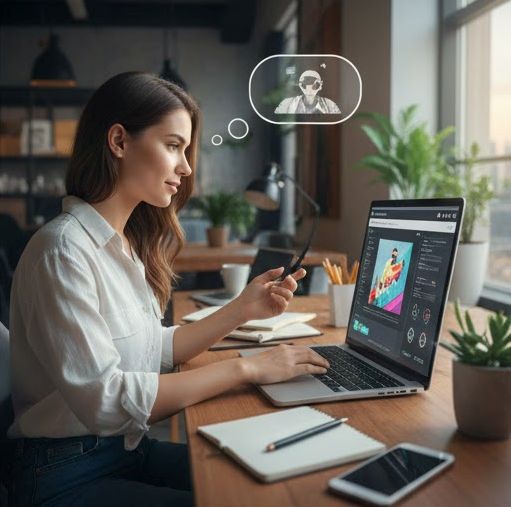 Woman setting up freelance Billing invoice on laptop