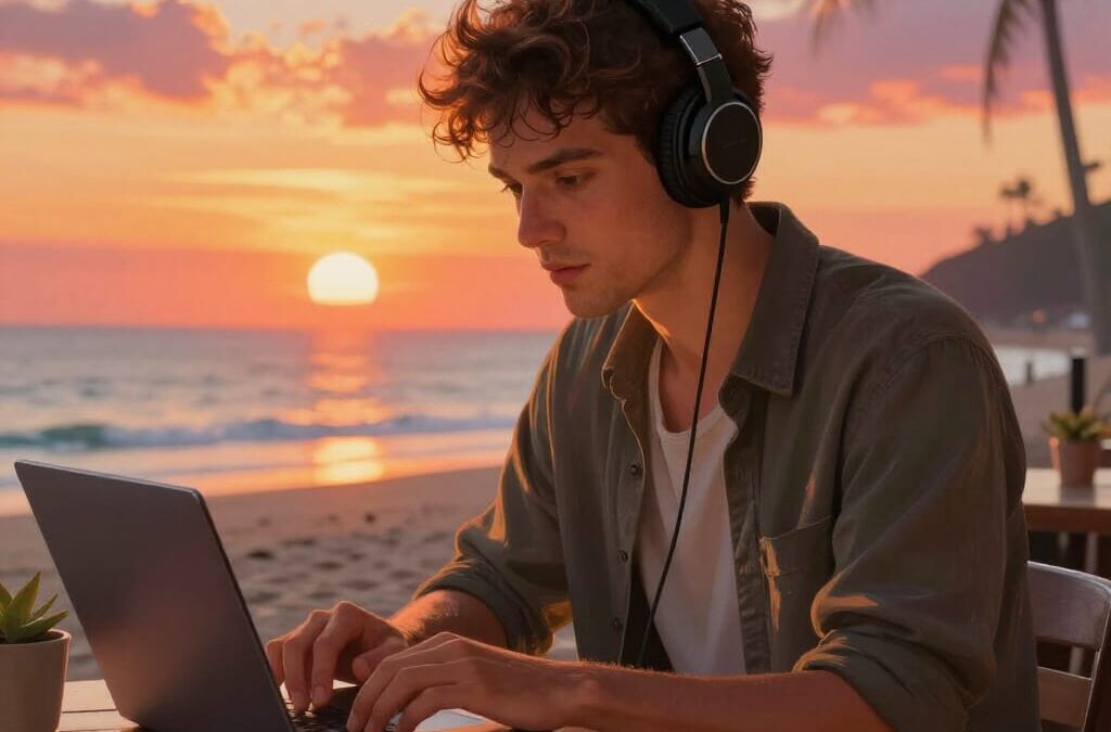 Digital Nomad working at the Beach