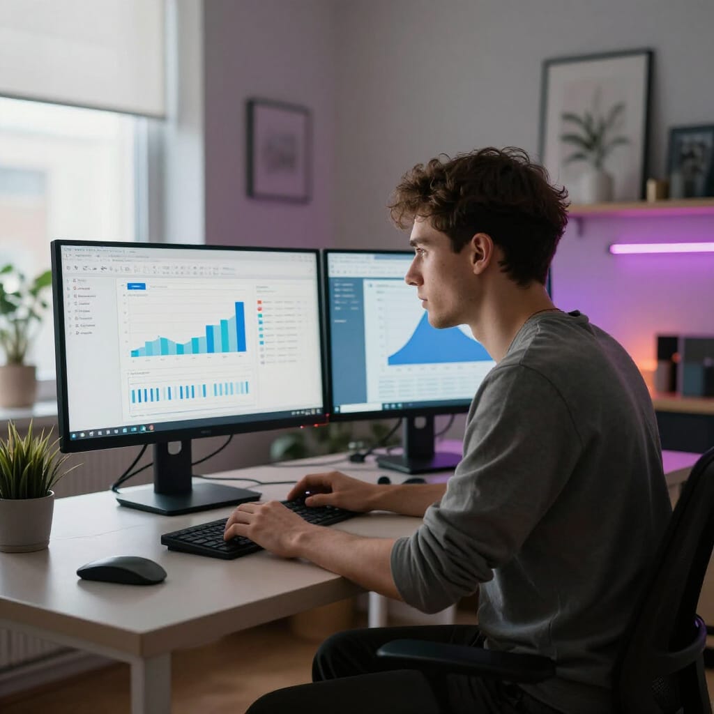 Man typing on computer managing his online business