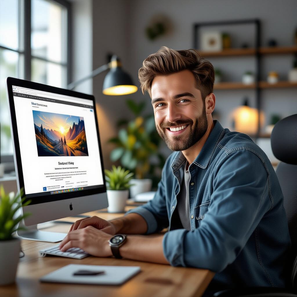 Man working from home on his online business