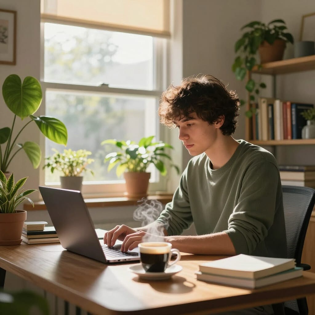 Man doing Work From Home Training on his laptop