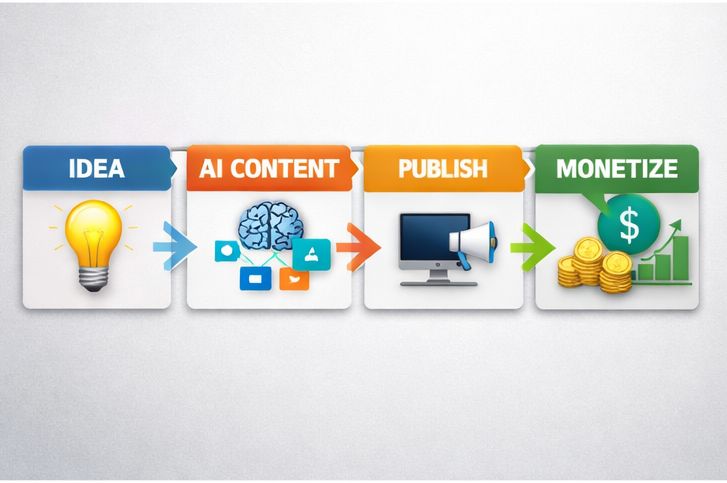 Content 2 AI-assisted freelance worker using a laptop to create digital content efficiently