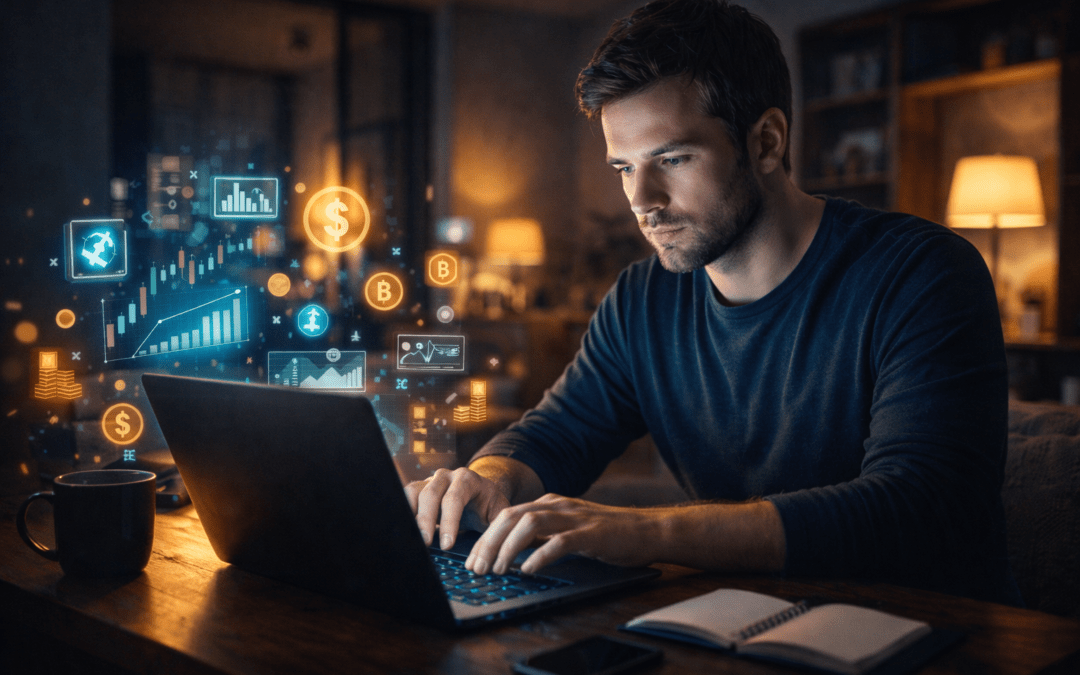 Man starting to learn AI tools on a laptop using AI tools