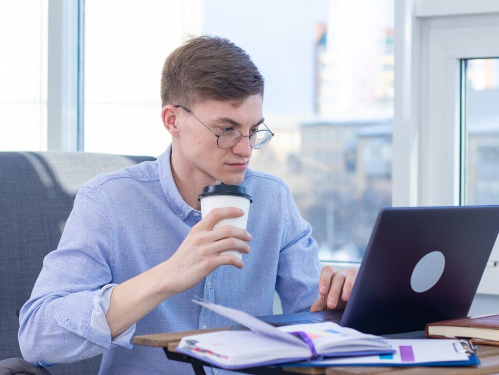 Frelancer working on a Laptop on his freelancing business