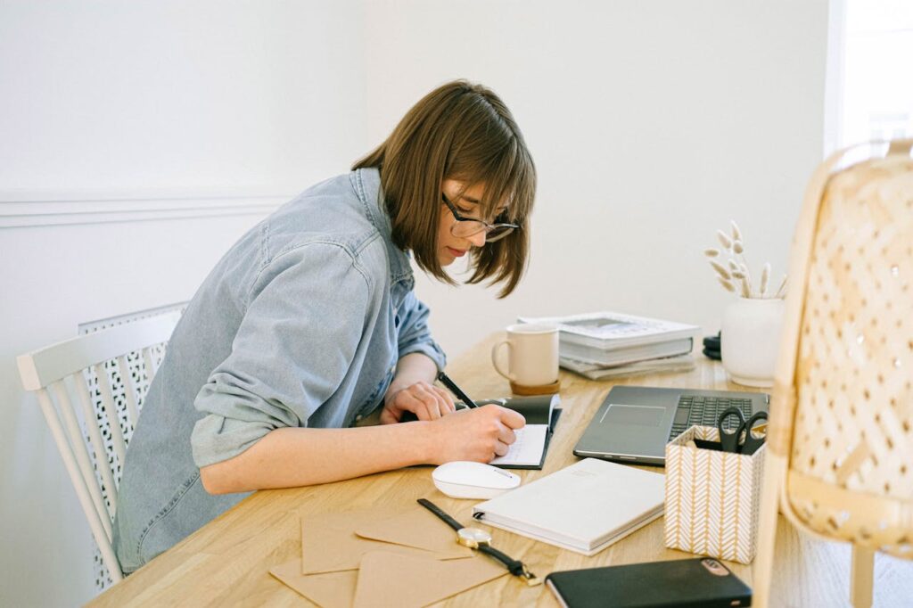Freelancer Working in her home office