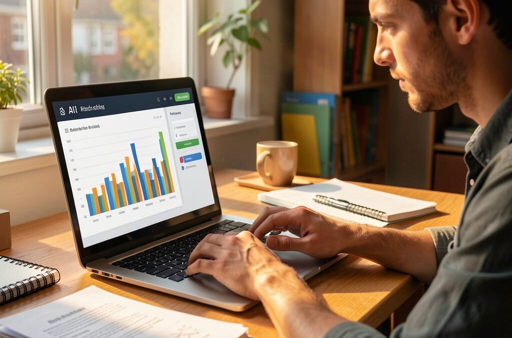 Man working his online business on a laptop in a home office