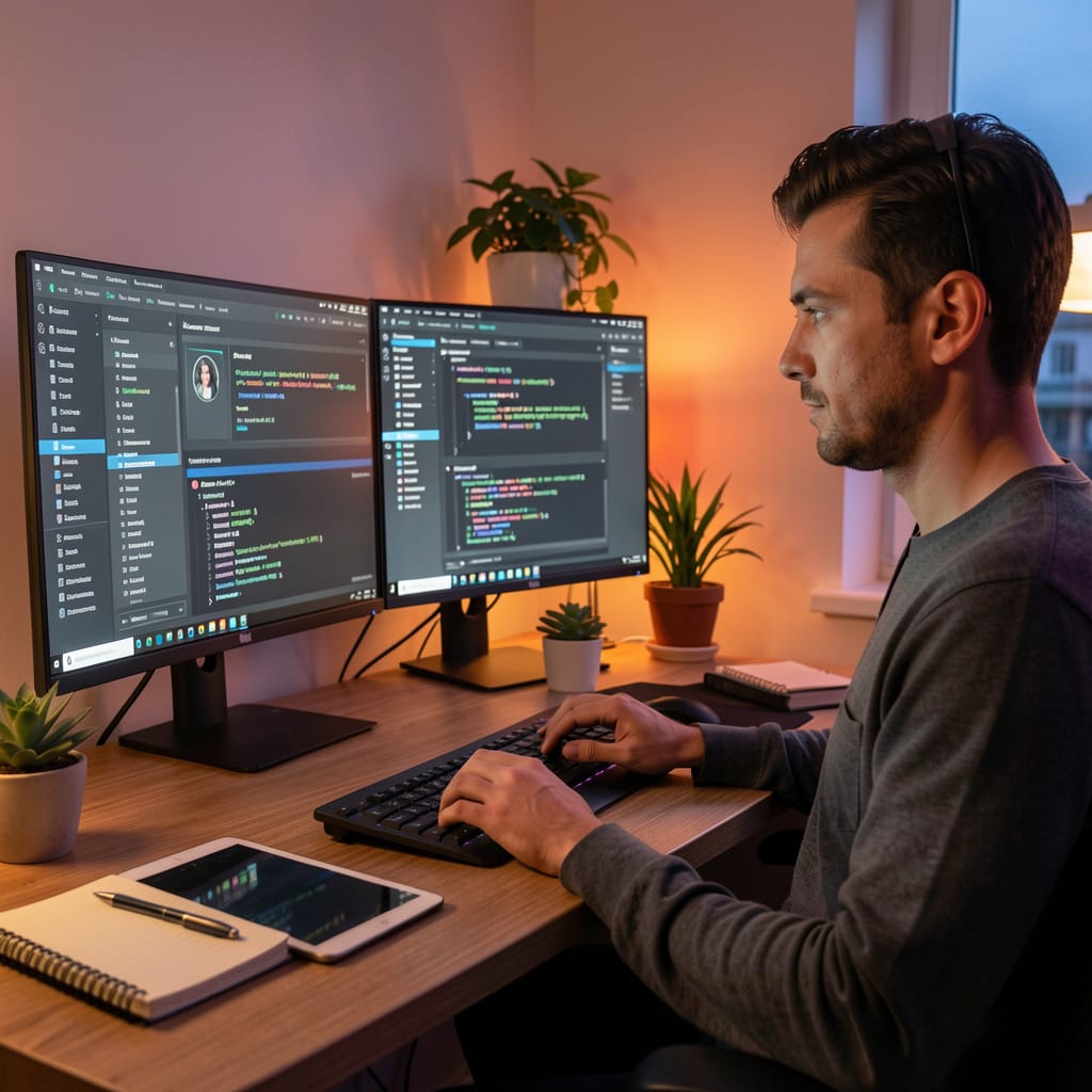 Man On Computer Checking Online Business Statistics
