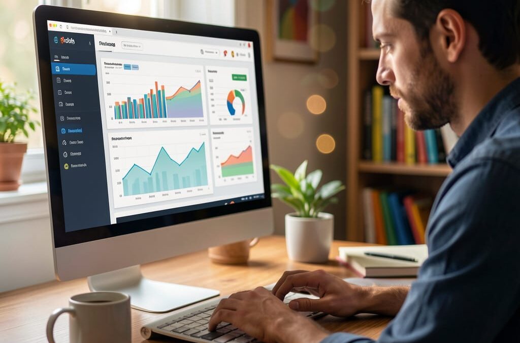 Man Checking bnis Turnkey online business stats on a laptop