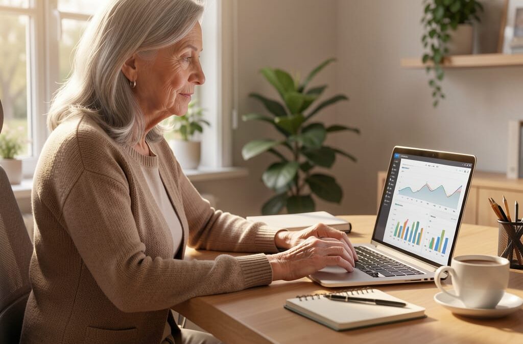 Senior woman working on a laptop on her online business