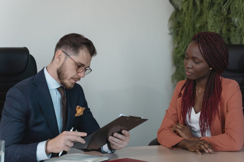 Woman Answering questions at a job interview