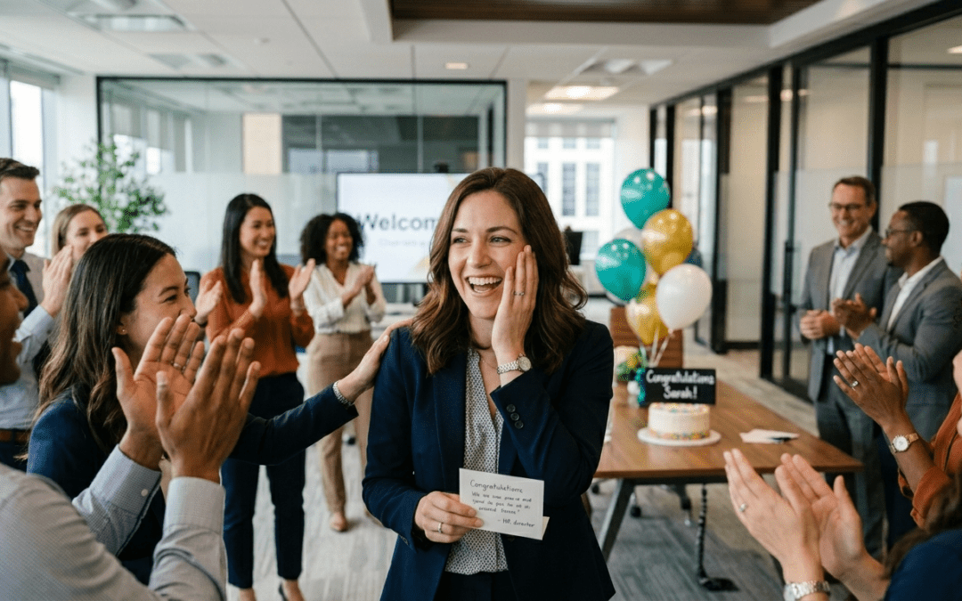 Woman starting her new job in the workplace.