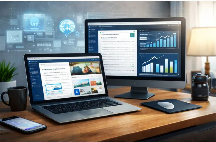 Computer screens showing content being used for affiliate marketing