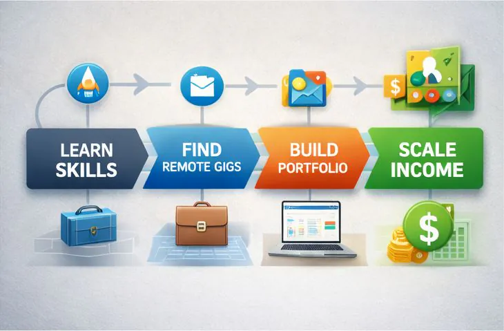Remote freelancer tracking income growth and scaling freelance business with tools